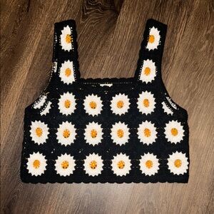 Black Crochet Daisy Crop Top